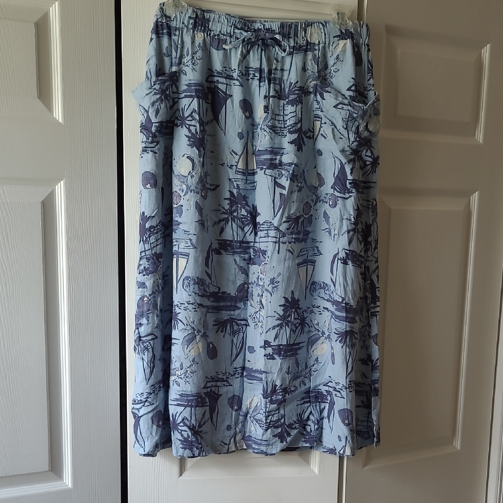 naturals d & co.  Printed Linen Blend Midi Skirt (L) NWOT